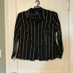 Lane Bryant Size 18/20 Long Sleeve Blouse, Button Down-Black w/Lime Green Stripe